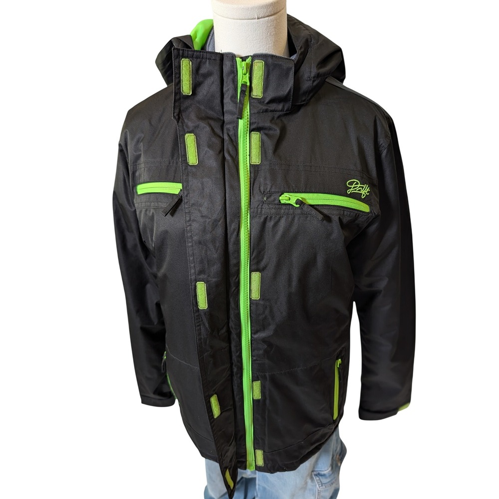 Drift Boys XL Hooded Winter Snow Jacket Black Lime Green 5K Waterproof K63790